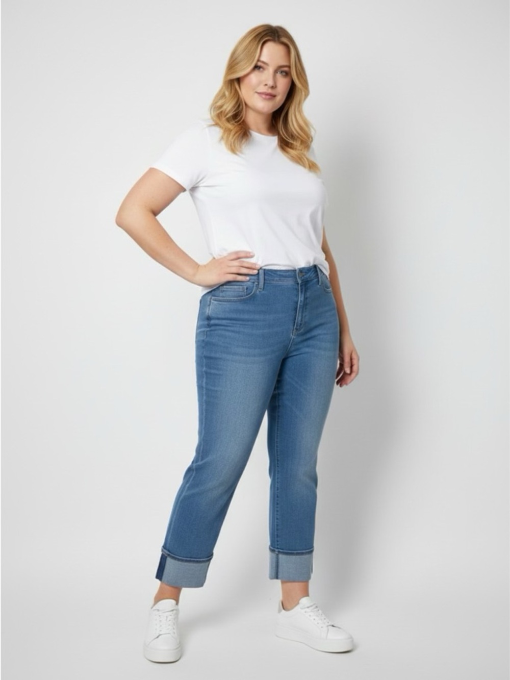 NYDJ Women’s Marilyn Straight Jeans 5” Cuffed Hem Lift Tuck Denim Blue
